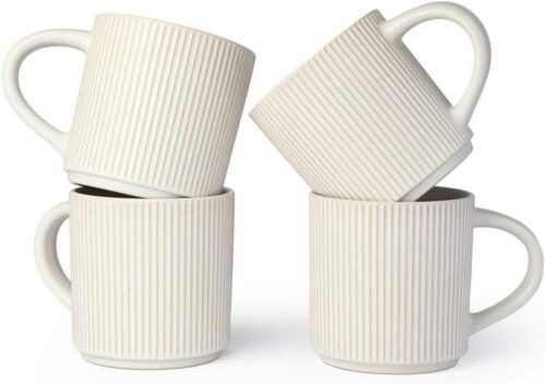 DeeCoo Matte White Coffee Mugs Set of 4, 12 Ounce Mug with Handles, Ceramic Stoneware Catering Coffee Cups, Porcelain Mugs Sets for Coffee, Tea, Hot Cocoa, Milk, Microwave and Dishwasher Safe