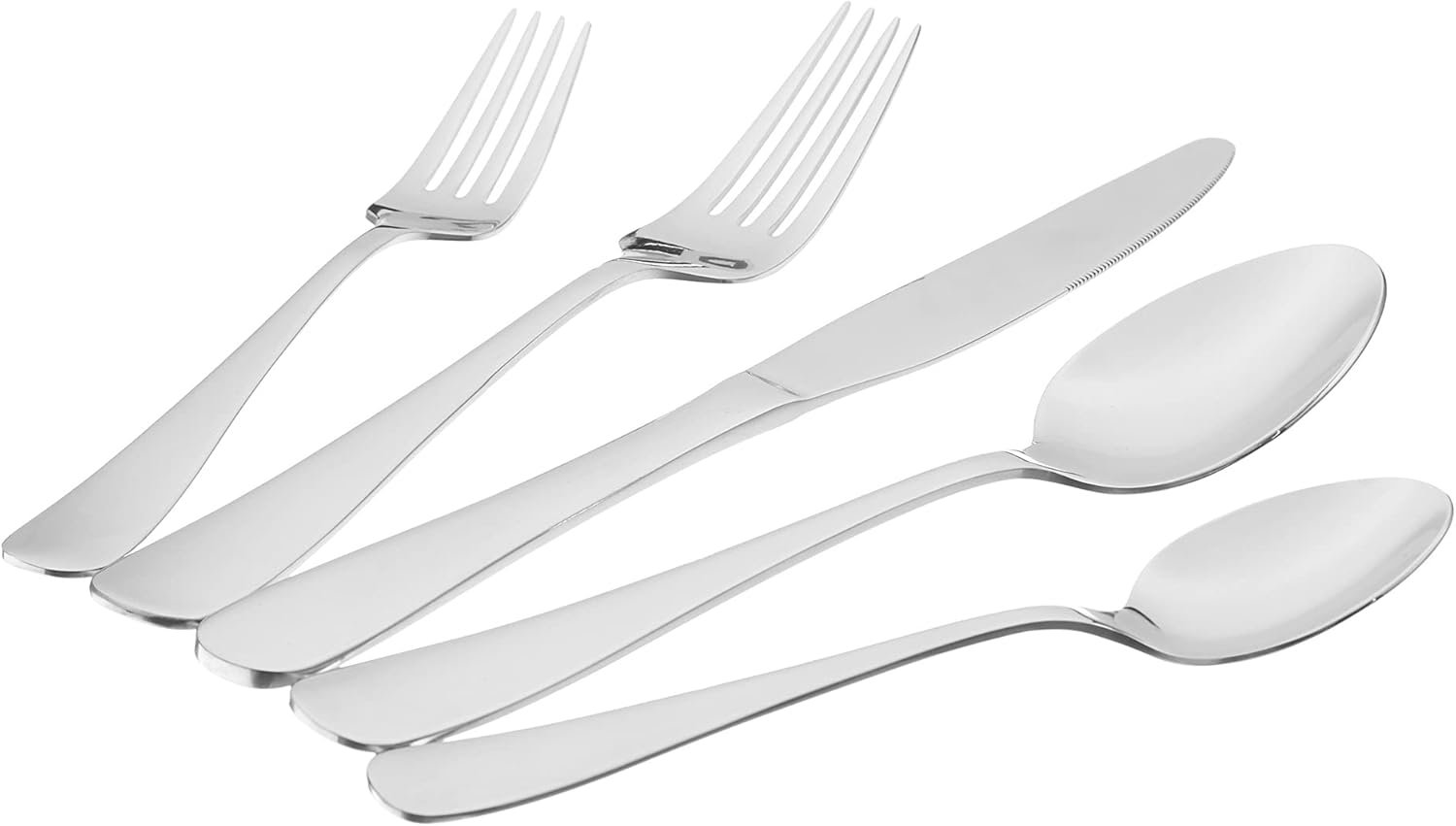 Amazon Basics Silverware Set, Stainless Steel Flatware, Dishwasher Safe, Service for 4, 20-Piece Forks and Spoons, Round Edge - Image 3