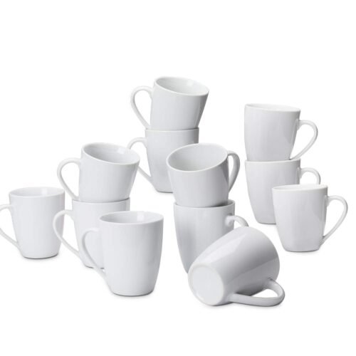 Amazon Basics Porcelain, 12 oz Coffee Mug Set, 12 Count, White