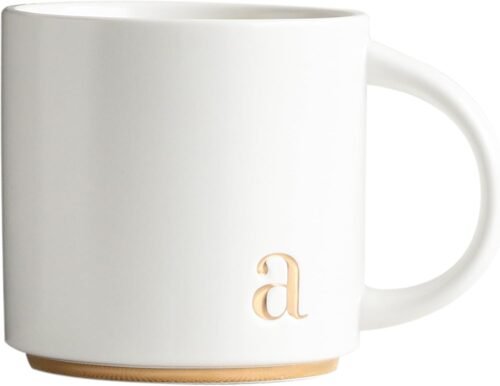 COLLECTIVE HOME – Monogram Ceramic Mugs, 15 oz Golden Initial Coffee Cups, Elegant Alphabet Tea Mugs, Elegant Personalized Mug with Gift Box, Luxurious Cups for Office and Home (a)