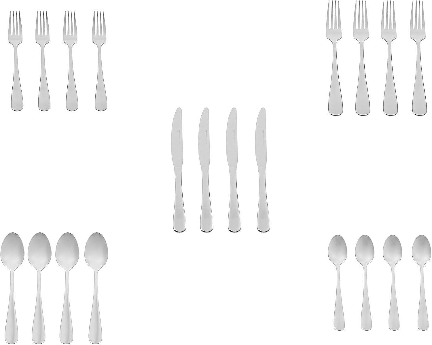 Amazon Basics Silverware Set, Stainless Steel Flatware, Dishwasher Safe, Service for 4, 20-Piece Forks and Spoons, Round Edge - Image 5