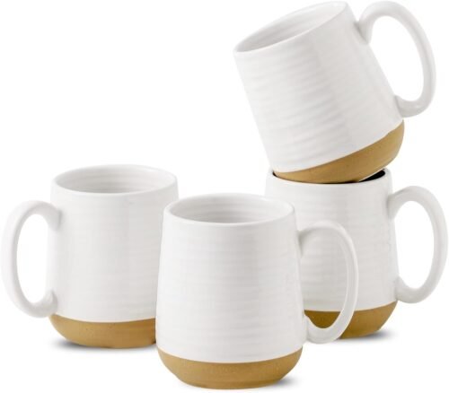 HASENSE Coffee Mugs Set of 4, 15 oz Ceramic Coffee Cups with Comfortable Handle, Large Tea Cups for Coffee, Soup, Latte, Mug Set Gift for Wedding, Microwave and Dishwasher Safe, White