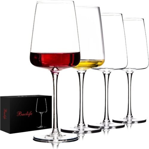BACLIFE Hand Blown Red Wine Glasses Set of 4 – Premium Crystal Wine Glasses With Long Stem,19 oz – Unique Gift for Christmas, Wedding, Birthday – Ideal for Restaurants,Home Bar