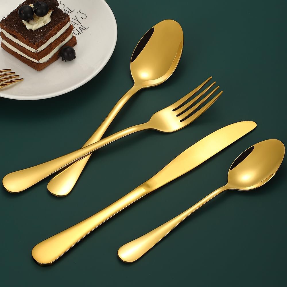 Gold Silverware Set for 12, Compralo 60 Pieces Stainless Steel Shiny Gold Flatware Set, Cutlery Tableware Set Include Spoons, Forks, Knives for Home and Restaurant - Image 5