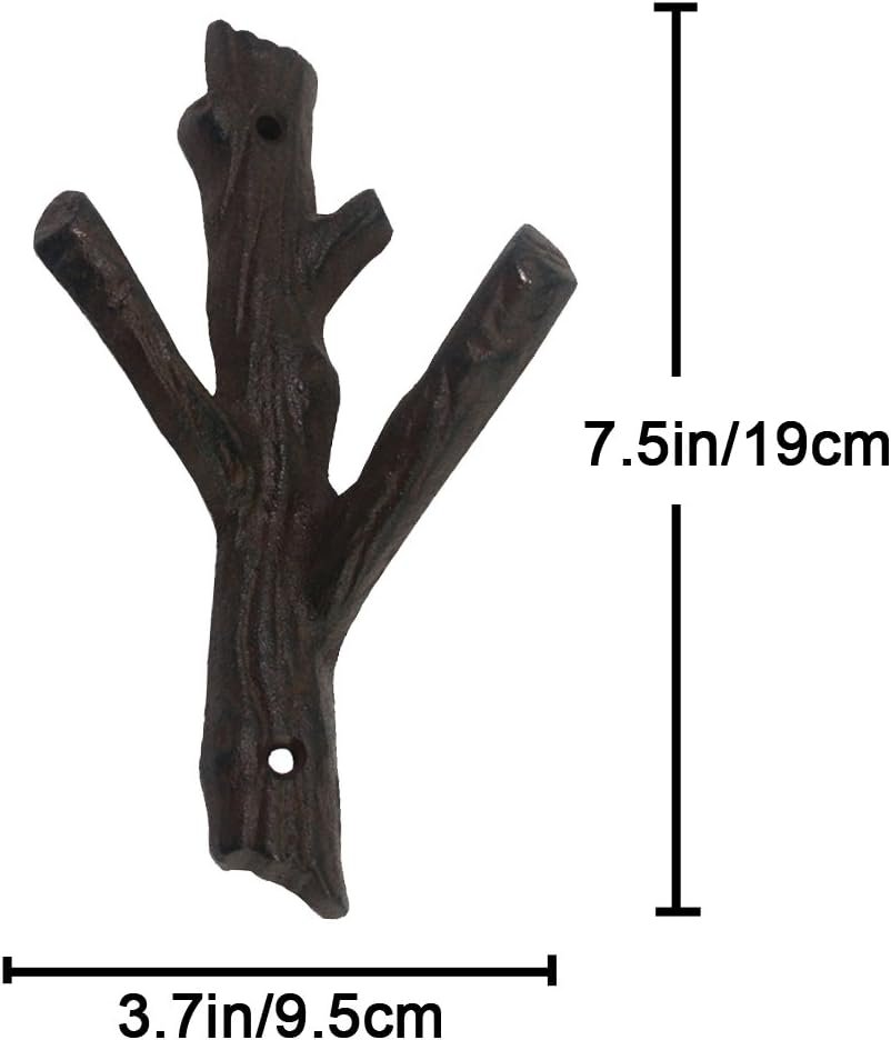 Ogrmar 2 Pcs Decorative Branch Cast Iron Wall Hooks/Hanger/Heavy Duty Home Storage Rack (Brown) - Image 3