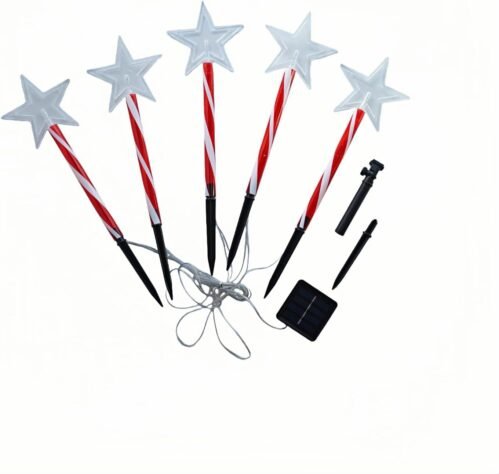 Solar Christmas Pathway Lights – 5 Designs (Star, Snowflake, Santa, Bell), Auto On/Off, Waterproof Warm White LED Color Stake Lights for Garden Yard Holiday Party Décor (Star)