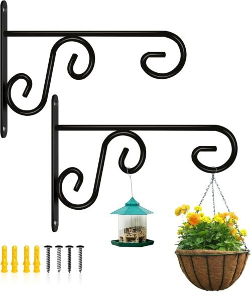 Plant Hangers Outdoor, Metal Iron Plant Hanger Hook, Heavy Duty Wall Hook for Bird Feeder, Wind Chime, Hanging Plant Bracket for House Decor(7.1 Inch 2 Pack)