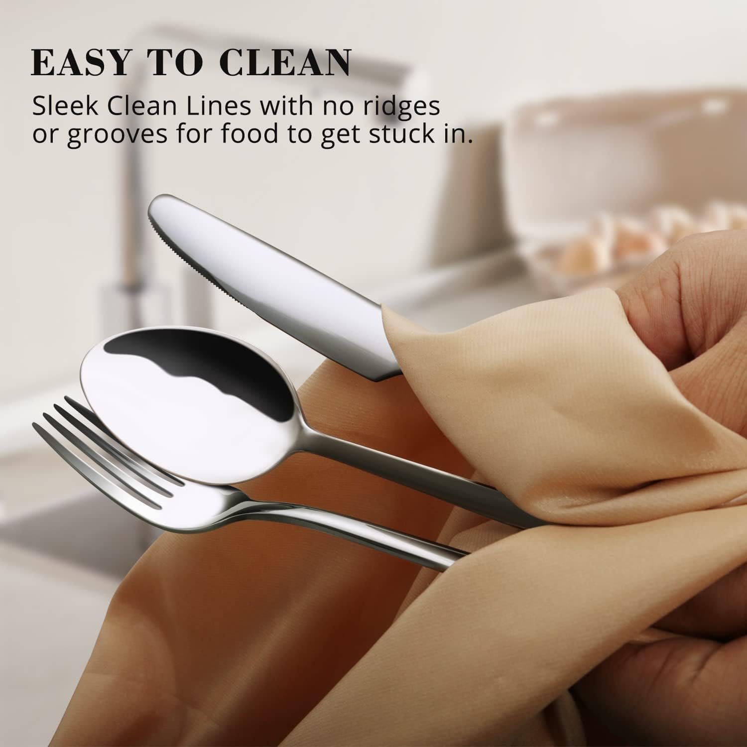 KINGSTONE 40 Piece Silverware Set, Flatware Set for 8, 18/10 Stainless Steel Cutlery Set Mirror Polished Modern Design Dishwasher Safe - Image 5