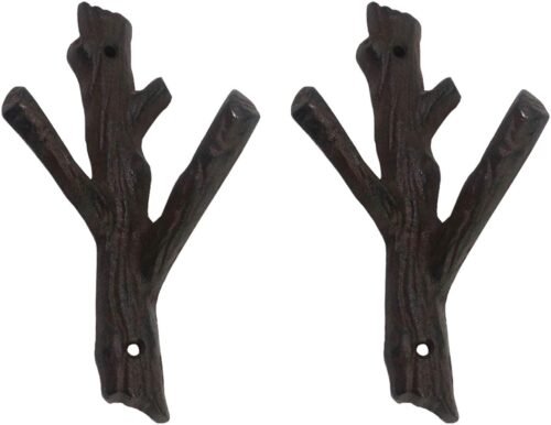 Ogrmar 2 Pcs Decorative Branch Cast Iron Wall Hooks/Hanger/Heavy Duty Home Storage Rack (Brown)