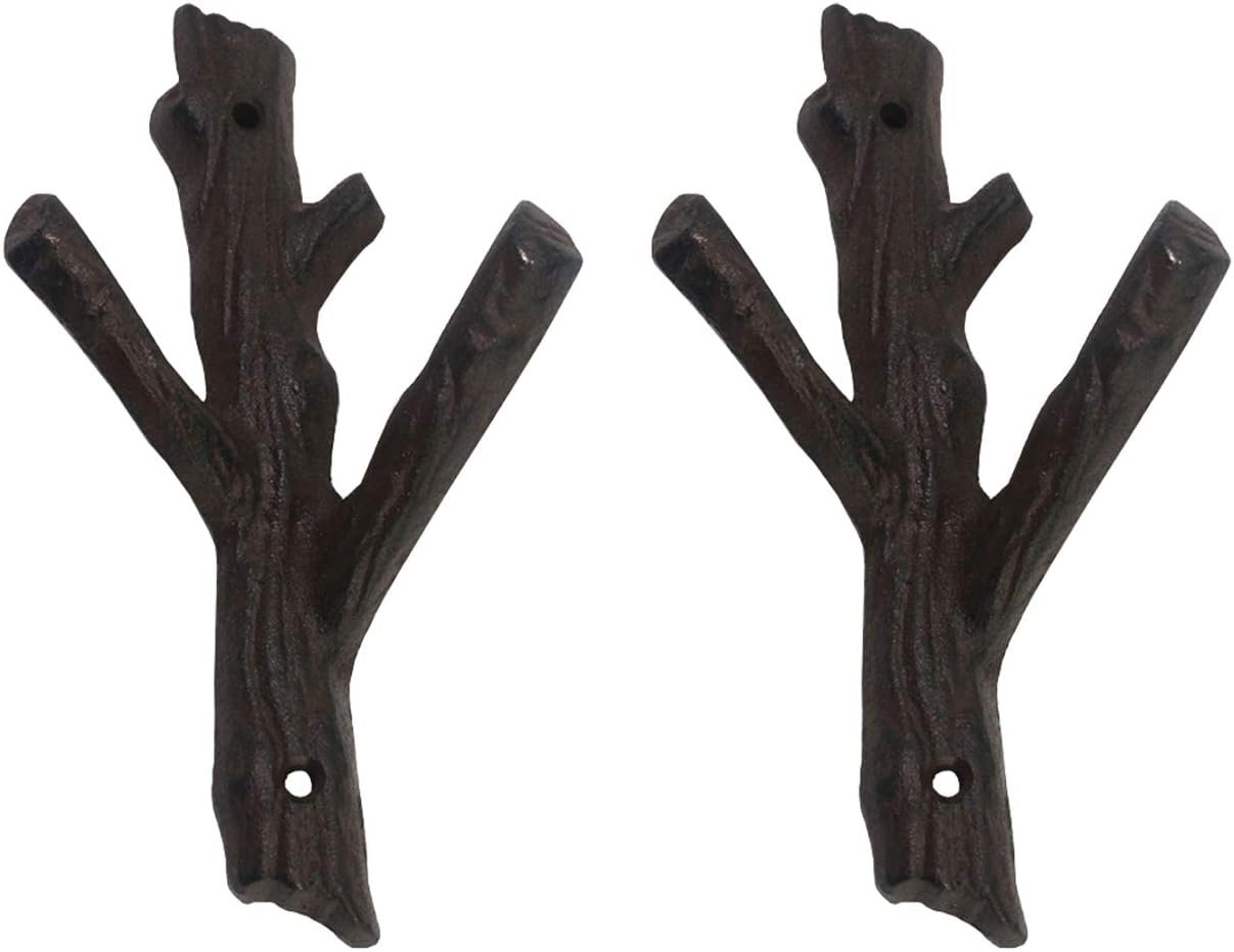Ogrmar 2 Pcs Decorative Branch Cast Iron Wall Hooks/Hanger/Heavy Duty Home Storage Rack (Brown)