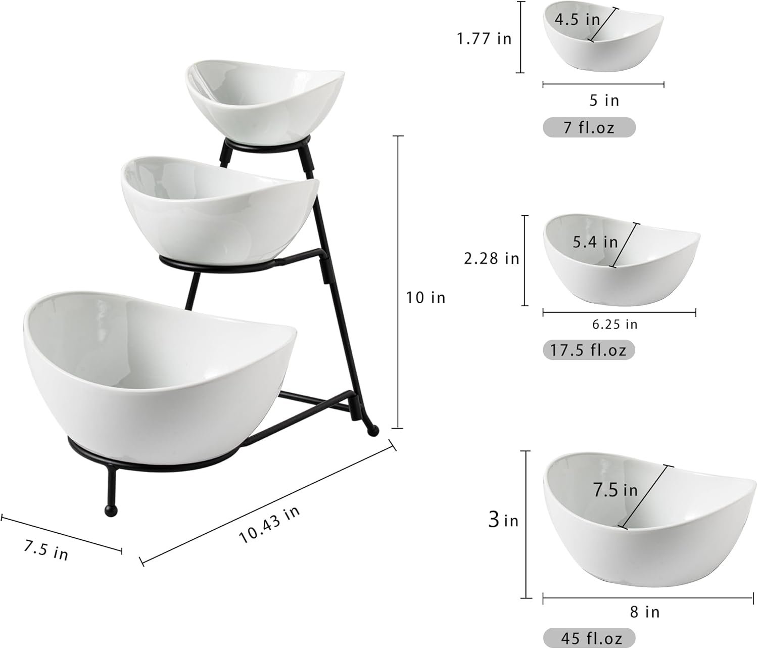 Gomakren 3 Tiered Oval Serving Bowl With Collapsible Metal Rack, Chip and Dip Serving Set, Dessert Appetizer, Candy, Fruit, Vegetable Bowl Set, Christmas Serving Bowls For Entertaining (Black Stand) - Image 3