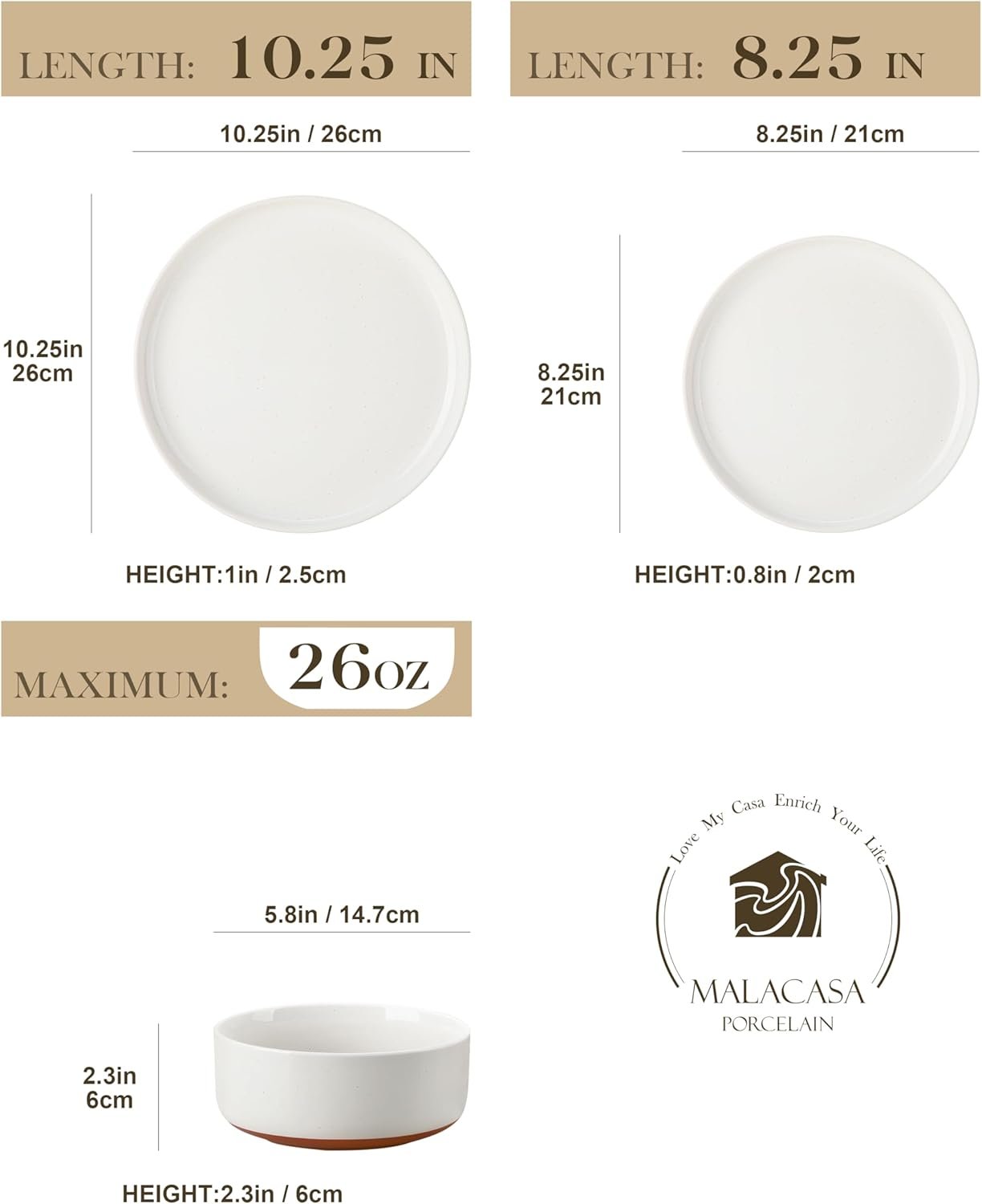 MALACASA Plates and Bowls Sets, 12 Pieces Modern Stoneware Dinnerware Set for 4 Kitchen Dinner Set Ceramic Dishware Dishes Set Microwave and Dishwasher Safe, White, Series TARA - Image 2