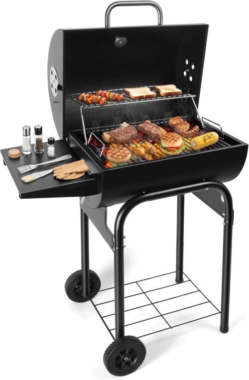 Barrel Barbecue Charcoal Grill: Premium Spacious Outdoor BBQ Grill with Side Table – Ideal for Patio Cooking Backyard Grilling Camping Picnics Tailgating Parties