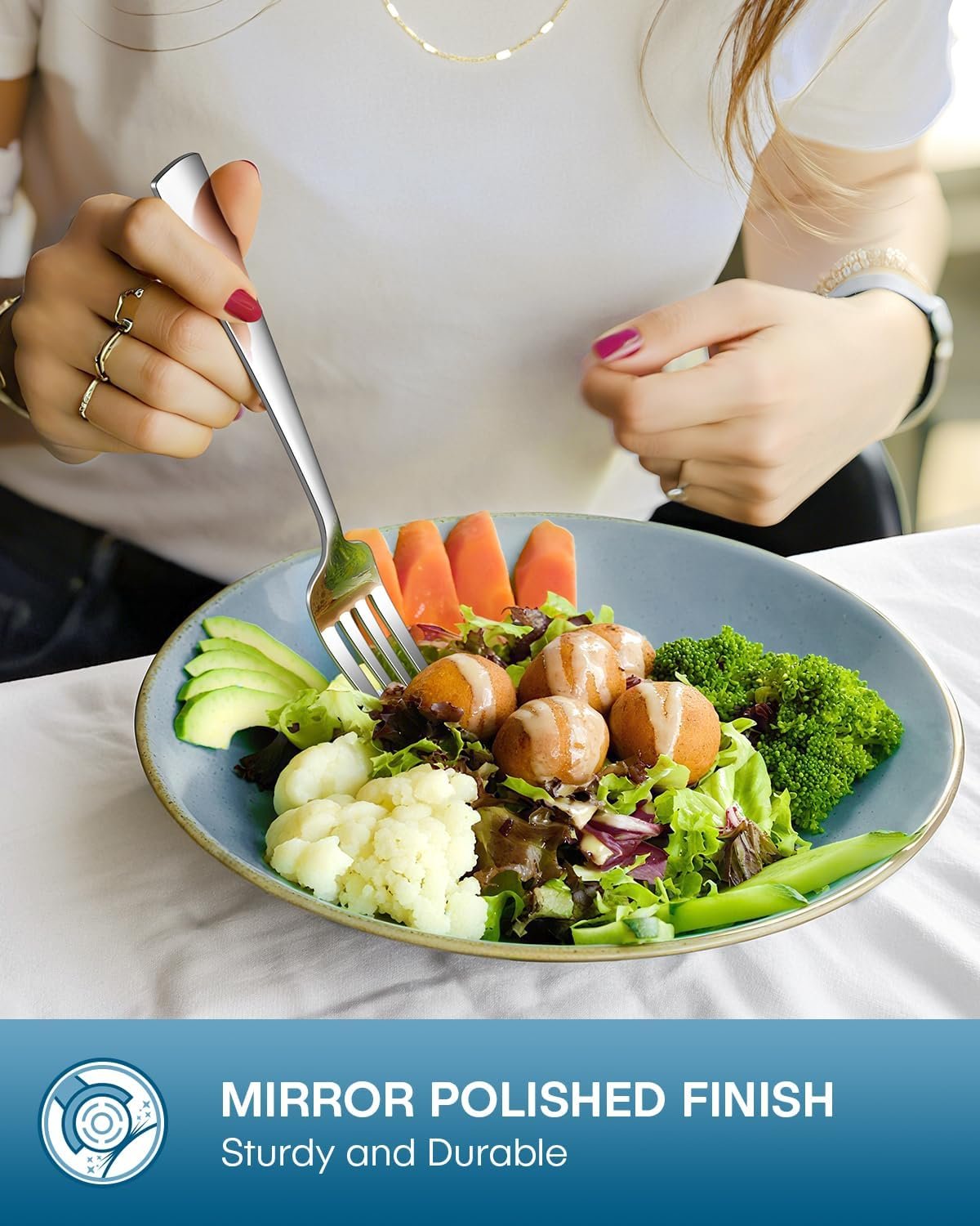 Stapava 24-Piece Silverware Set with Steak Knives, Food-Grade Stainless Steel Flatware Set for 4 Mirror Polished Cutlery Utensil Sets Include Forks Spoons and Knives Set Dishwasher Safe - Image 4