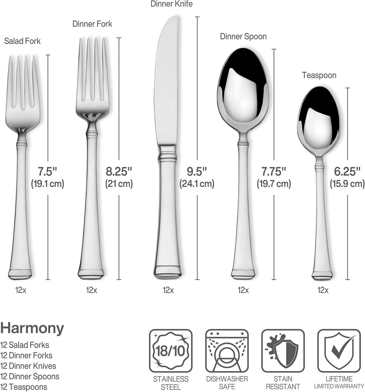 Mikasa Harmony 65-Piece Flatware Set for 12, 18/10 Stainless Steel Silverware with Forks, Knives, Spoons, and Serving Utensils, Elegant Design - Image 9
