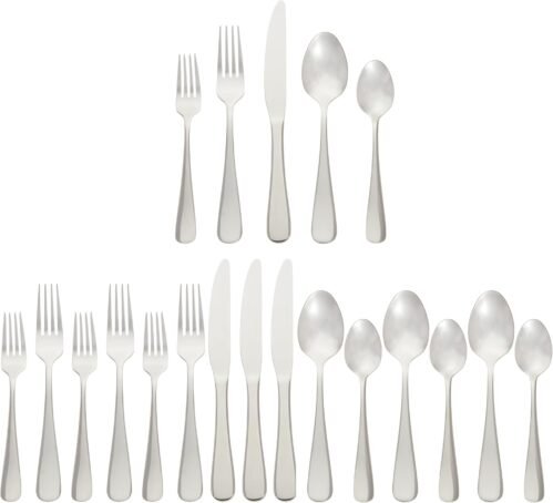 Amazon Basics Silverware Set, Stainless Steel Flatware, Dishwasher Safe, Service for 4, 20-Piece Forks and Spoons, Round Edge