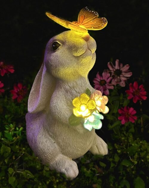 YODY Solar Garden Statues Outdoor Decor- Yard Decorations for Patio, Balcony, Backyard, Lawn Ornaments – Rabbit Figurines with LED Light- Unique Birthday House Warming Gifts for Women, Mom, Grandma