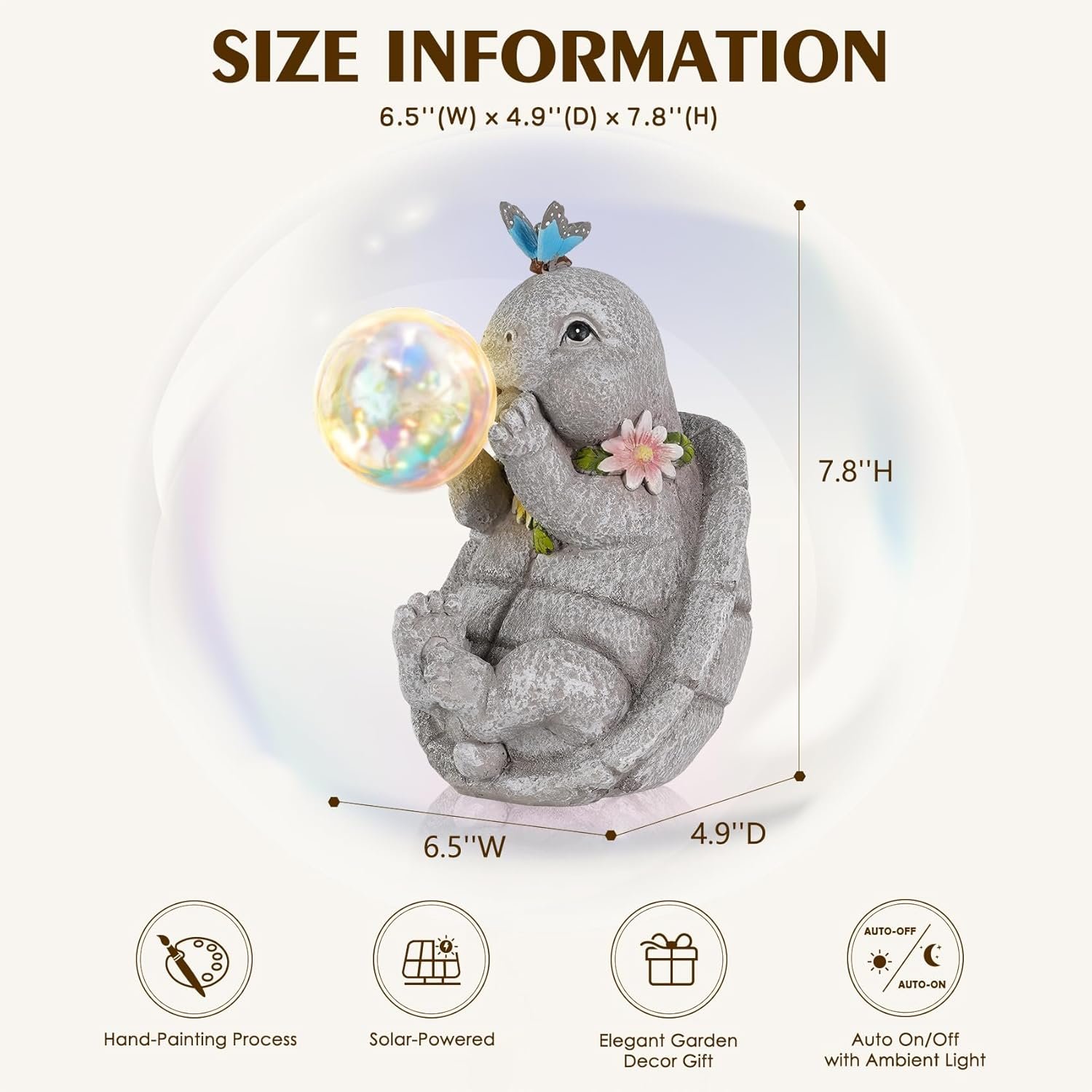 MININOVA Outdoor Garden Decorations Turtle Statues with Solar Light Resin Waterproof Figurines for Outside Yard Patio Mon Birthday Thanksgiving Day - Image 5