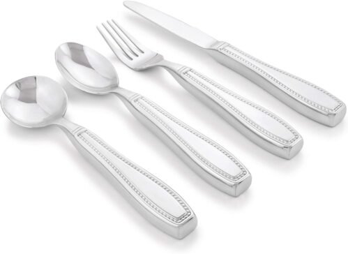 Weighted 7 oz Eating Utensils by Celley, 4pc Stainless Steel Knife Fork Spoon Set for Tremors