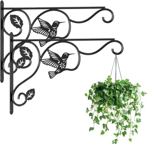 2 Packs Plant Hooks for Hanging, 12 Inch Indoor/Outdoor Metal Wall Black Hangers, Sturdy Plant Bracket for Planters, Wind Chimes, Lanterns, Bird Feeders, Garden, Home, Patio Decor