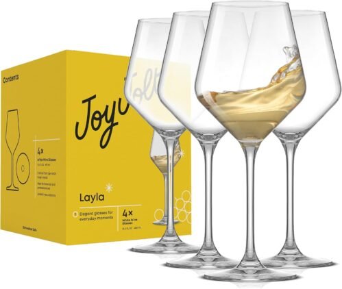 JoyJolt Layla White Wine Glasses, Set of 4 Italian Glasses, 13.5 oz Clear – Made in Europe