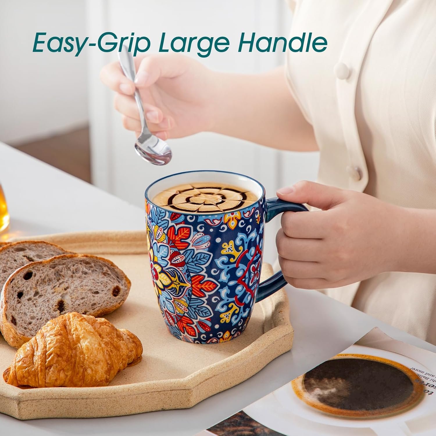 vancasso 16 oz Coffee Mugs Set of 6, Large Ceramic Mug with Handle, Boho Coffee Cups for Latte, Cappuccino & Hot Chocolate, Dishwasher & Microwave Safe Gift Set, Series SIMI - Image 6