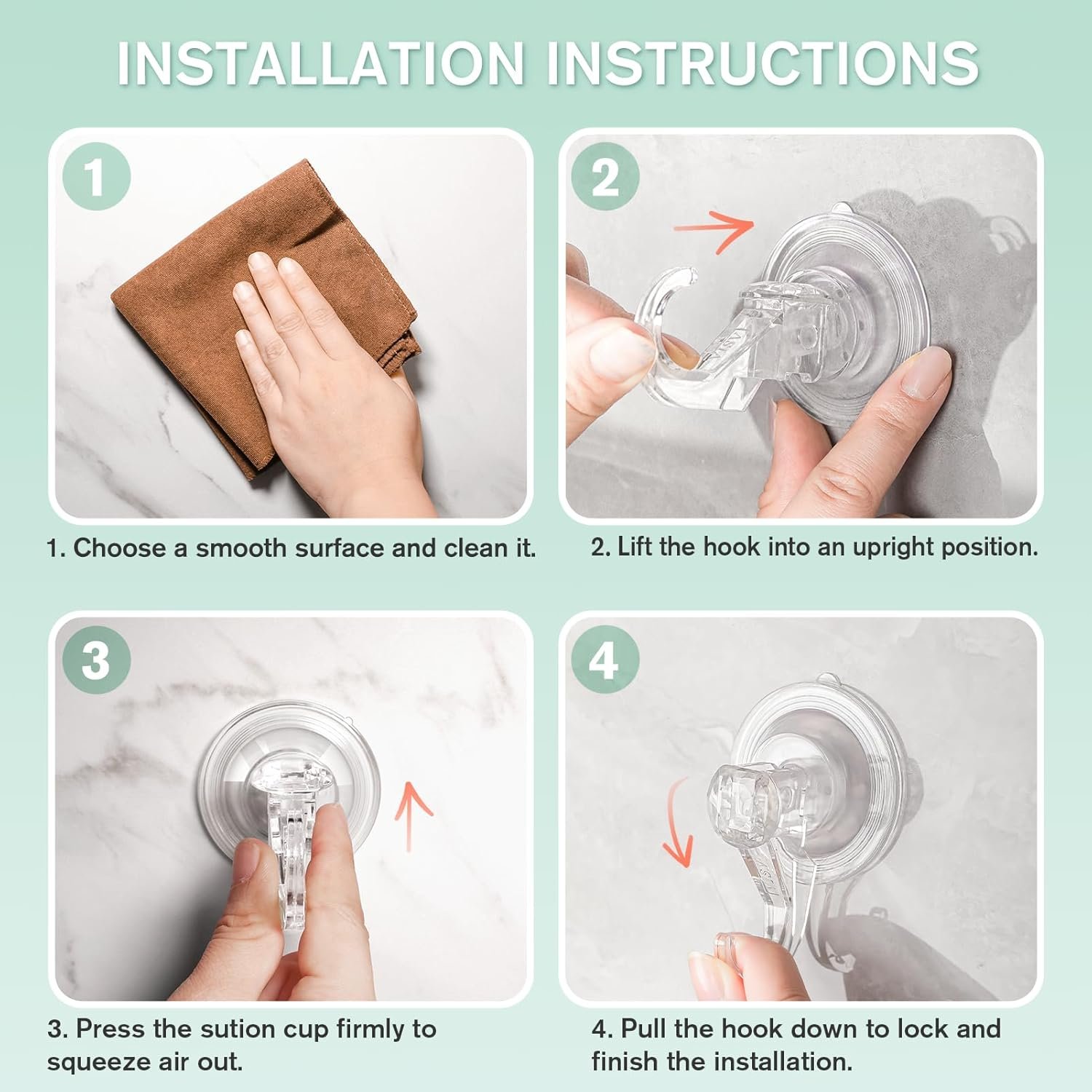 VIS'V Wreath Hanger, Large Suction Cup Wreath Hooks, Heavy Duty, 22 LB Capacity, Removable and Reusable, Clear, 2 Pcs - Image 8