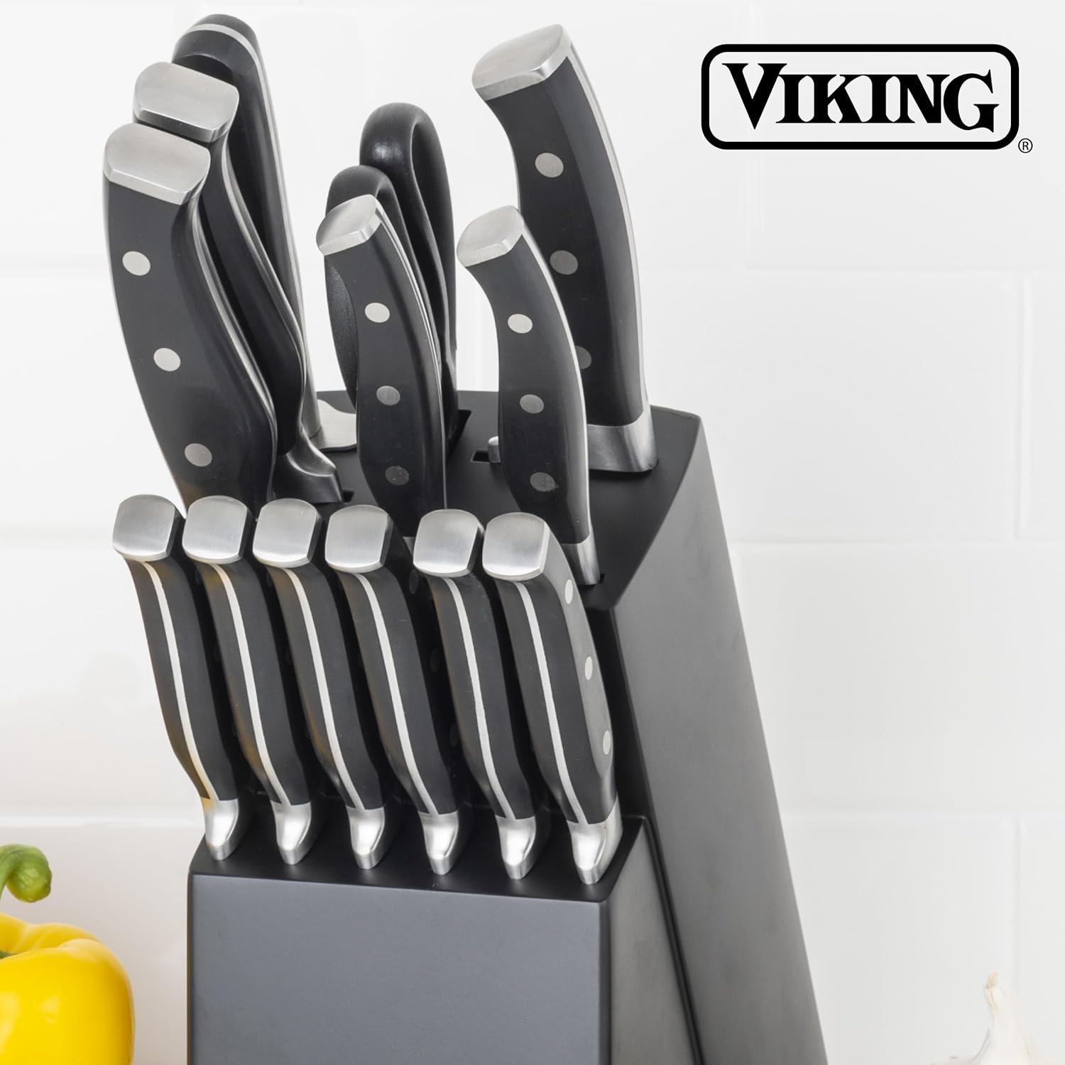 Viking Kitchen Knives Set, 14 Piece Cutlery Set with Black Knife Block, Stainless Steel Blades and Ergonomic Handles, Dishwasher Safe - Image 6