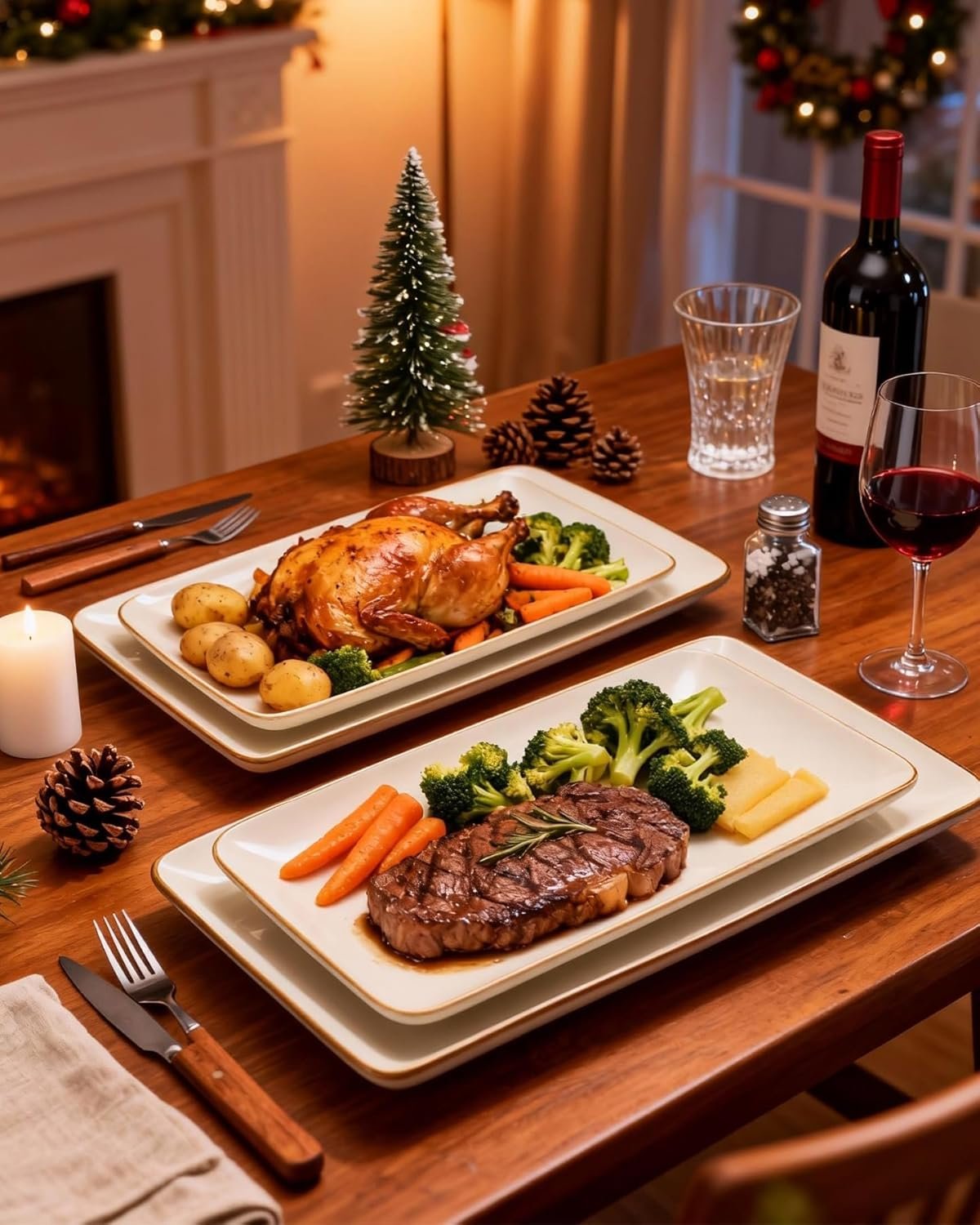 Famiware Serving Platter, Rectangular 15.67/14.1/12.6inch Serving Dishes for Entertaining, Microwave Dishwasher Safe, Stoneware Serving Trays for Party, Turkey, Cheese, Ocean Series, Vanilla White - Image 4