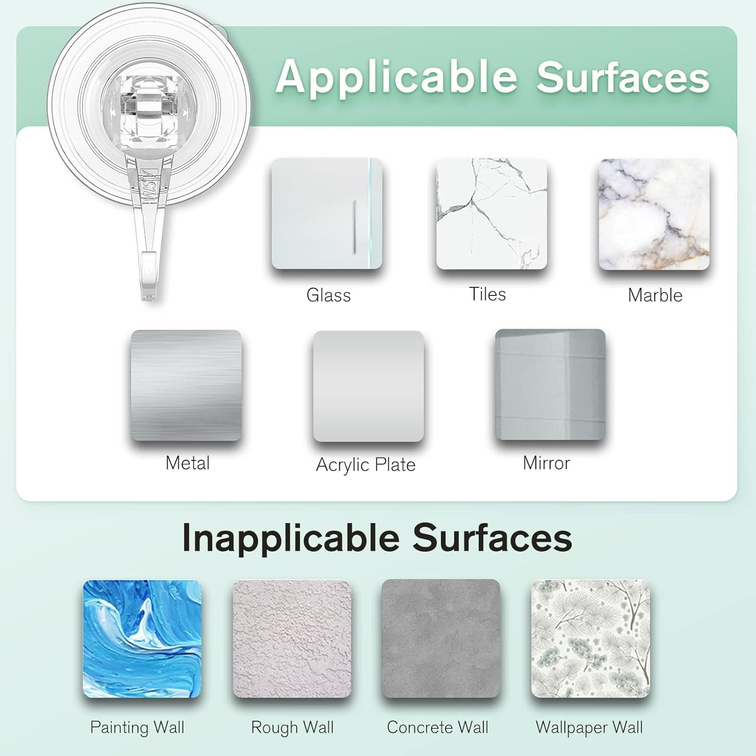 VIS'V Wreath Hanger, Large Suction Cup Wreath Hooks, Heavy Duty, 22 LB Capacity, Removable and Reusable, Clear, 2 Pcs - Image 9