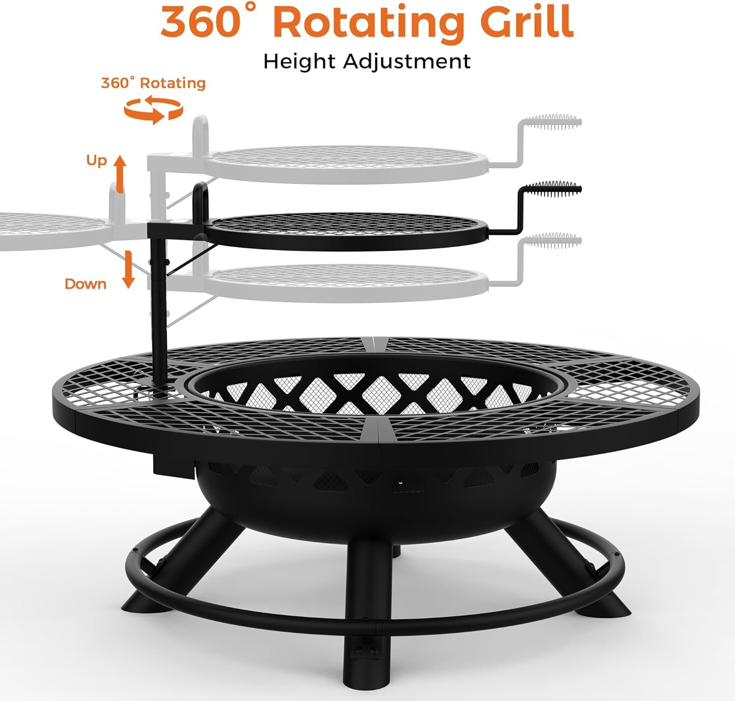 BALI OUTDOORS Fire Pit with Poker, 40 inch Outdoor Fire Pit Patio, Wood Burning Firepits for Outside with Grill - Image 6