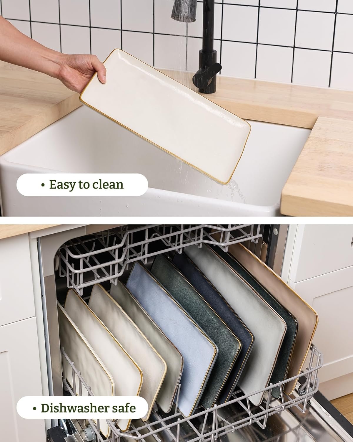 Famiware Serving Platter, Rectangular 15.67/14.1/12.6inch Serving Dishes for Entertaining, Microwave Dishwasher Safe, Stoneware Serving Trays for Party, Turkey, Cheese, Ocean Series, Vanilla White - Image 6