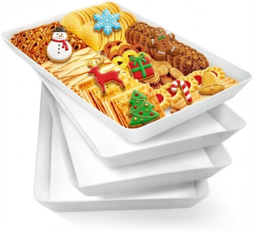 WOWBOX 4 pcs Serving Tray for Entertaining, Grilling BBQ Accessories, Serving Platters for Snacks, Fruit, Reusable Plastic Trays for Serving Food and Pantry Organization in Kitchen & for Parties