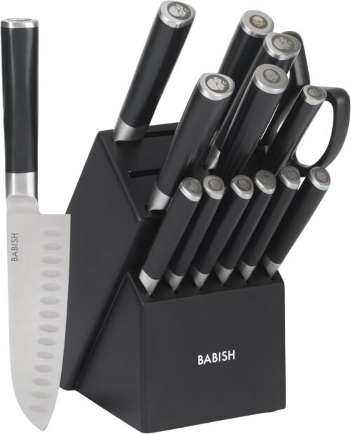 Babish High-Carbon 1.4116 German Steel 15 Piece Full Tang Forged Cutlery Kitchen Knife Block Set – Black