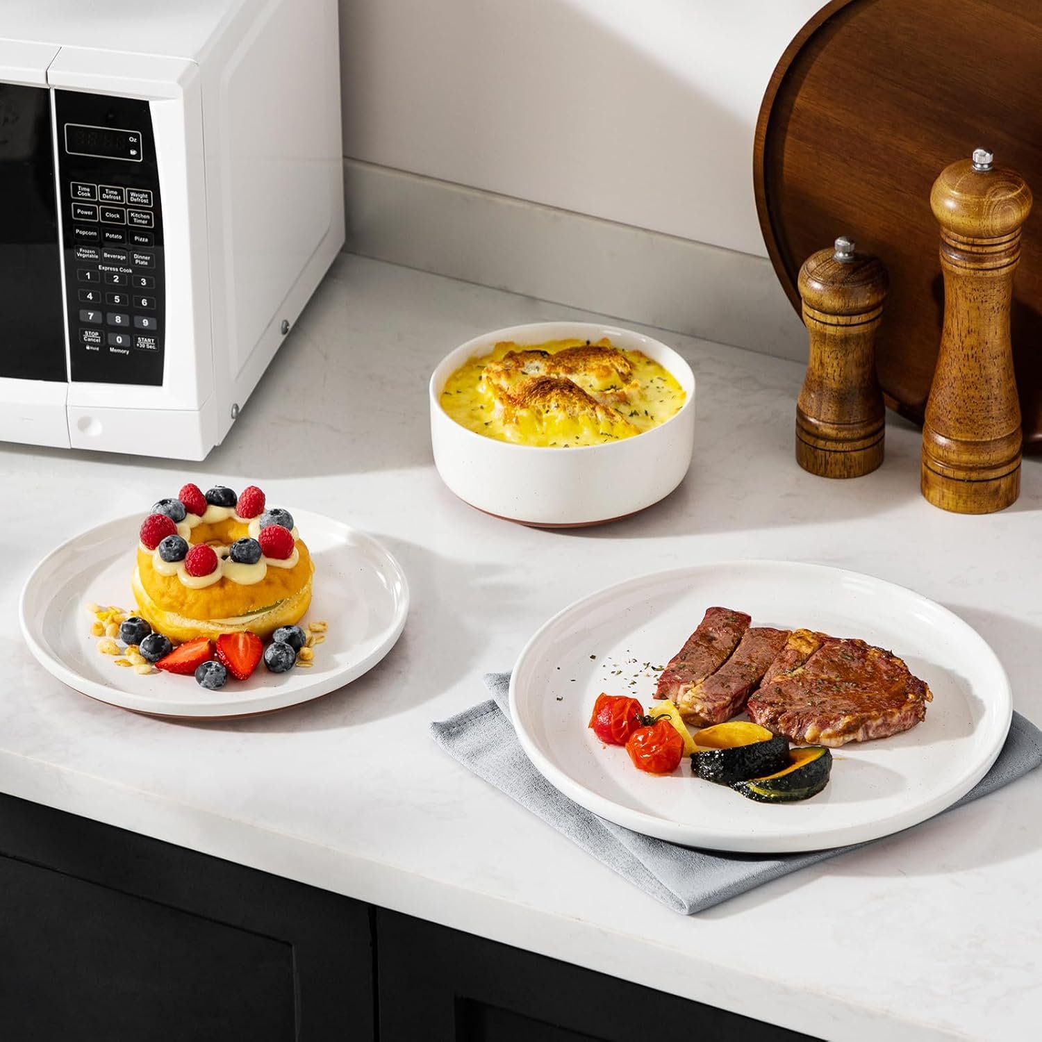 MALACASA Plates and Bowls Sets, 12 Pieces Modern Stoneware Dinnerware Set for 4 Kitchen Dinner Set Ceramic Dishware Dishes Set Microwave and Dishwasher Safe, White, Series TARA - Image 9