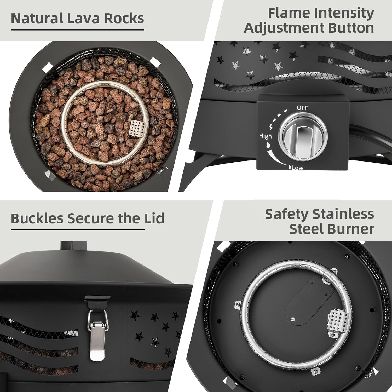 Portable Propane Fire Pit, 24 Inch Smokeless Gas Fire Pit Bowl for Outside, 60,000 BTU Outdoor Firepit with Grill Grate & Lid for Camping, Patio, Yard, Garden - Image 5