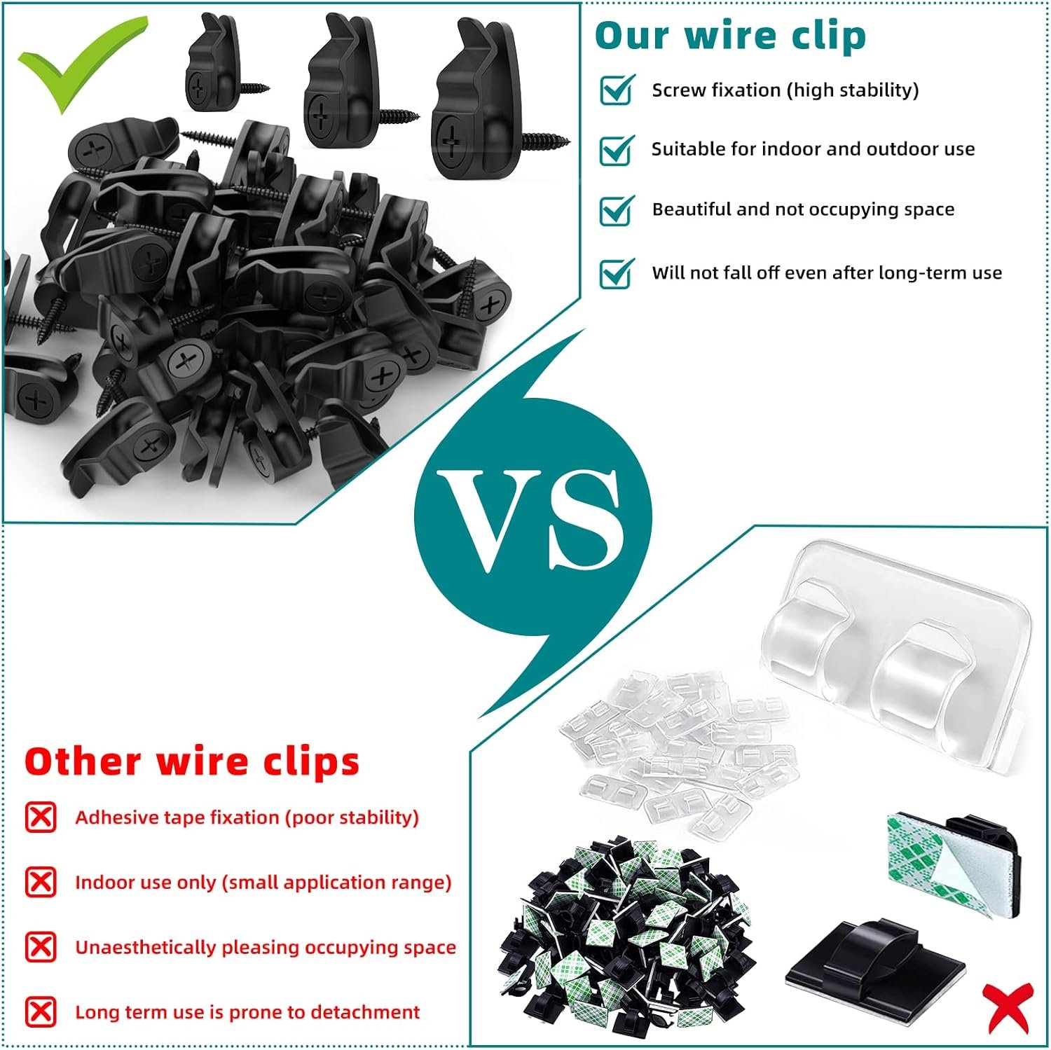 Outdoor String Lights Clips, Weatherproof Cable Hanger Hooks for Hanging Fairy Lights, Holiday Decor - Black, 50 Pack - Image 6