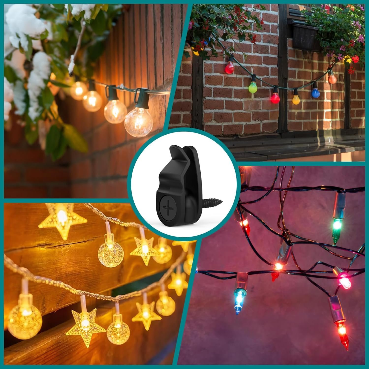 Outdoor String Lights Clips, Weatherproof Cable Hanger Hooks for Hanging Fairy Lights, Holiday Decor - Black, 50 Pack - Image 4