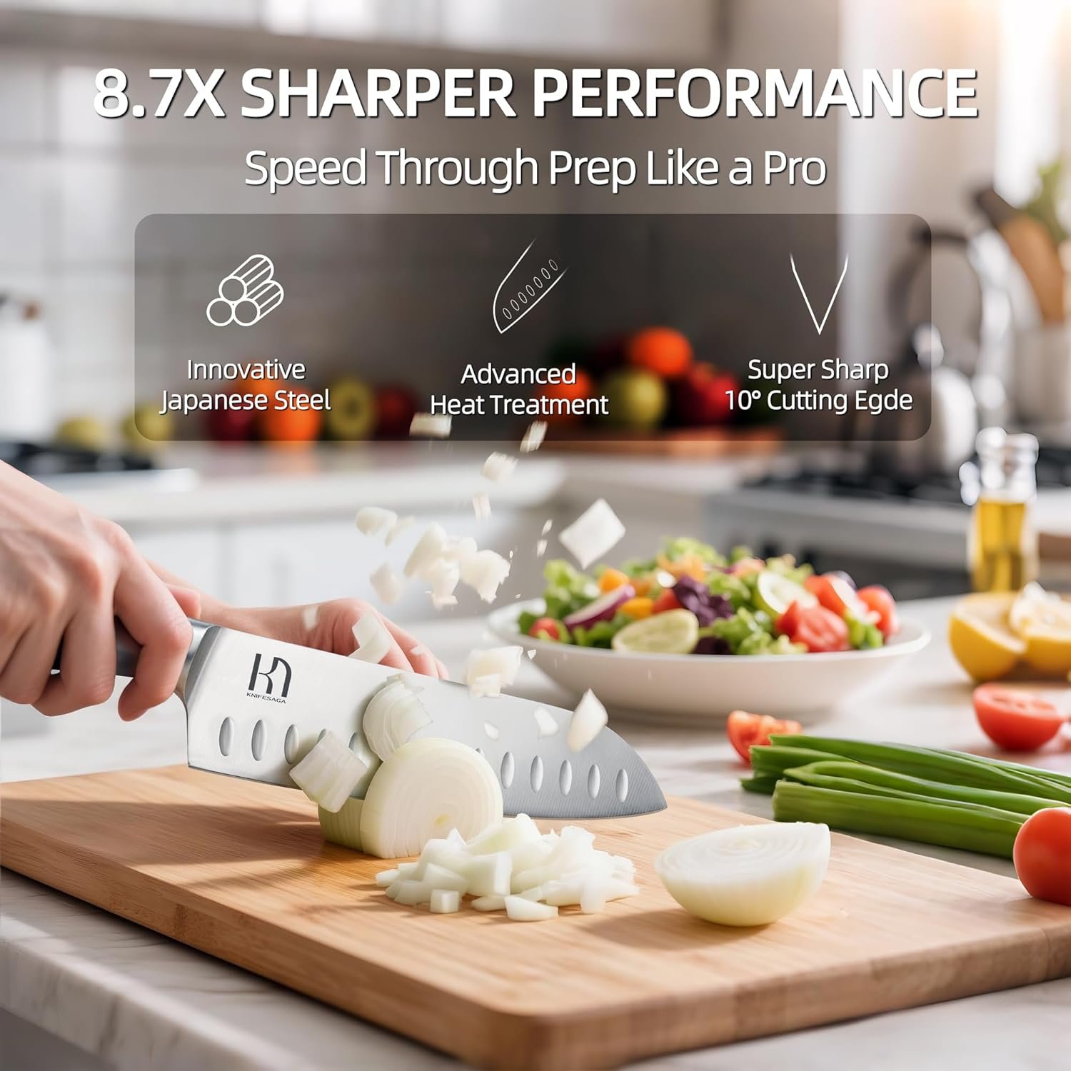 Kitchen Knife Set 14 Piece Premium Japanese High Carbon Stainless Steel Knife Block Sets with Built-in Sharpener, Razor Sharp Knives Set for Kitchen, Quality Acacia Wood Block Knife Set - Image 2