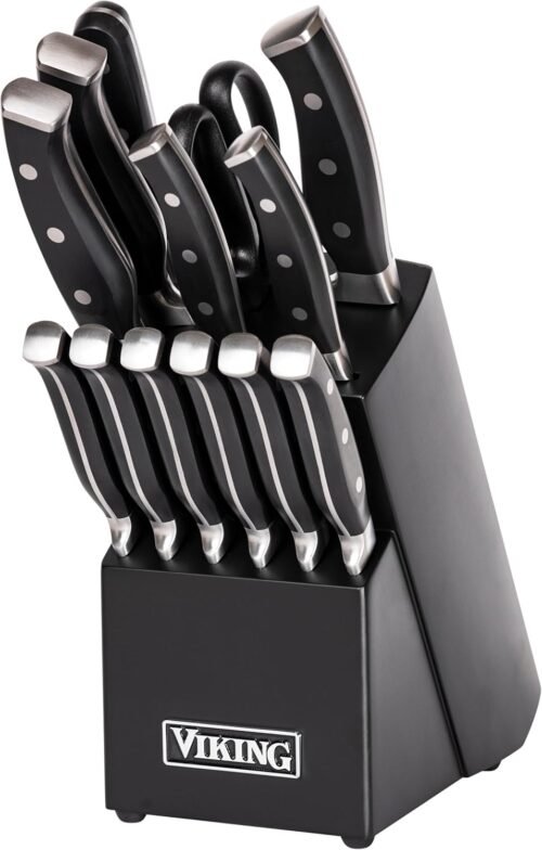 Viking Kitchen Knives Set, 14 Piece Cutlery Set with Black Knife Block, Stainless Steel Blades and Ergonomic Handles, Dishwasher Safe