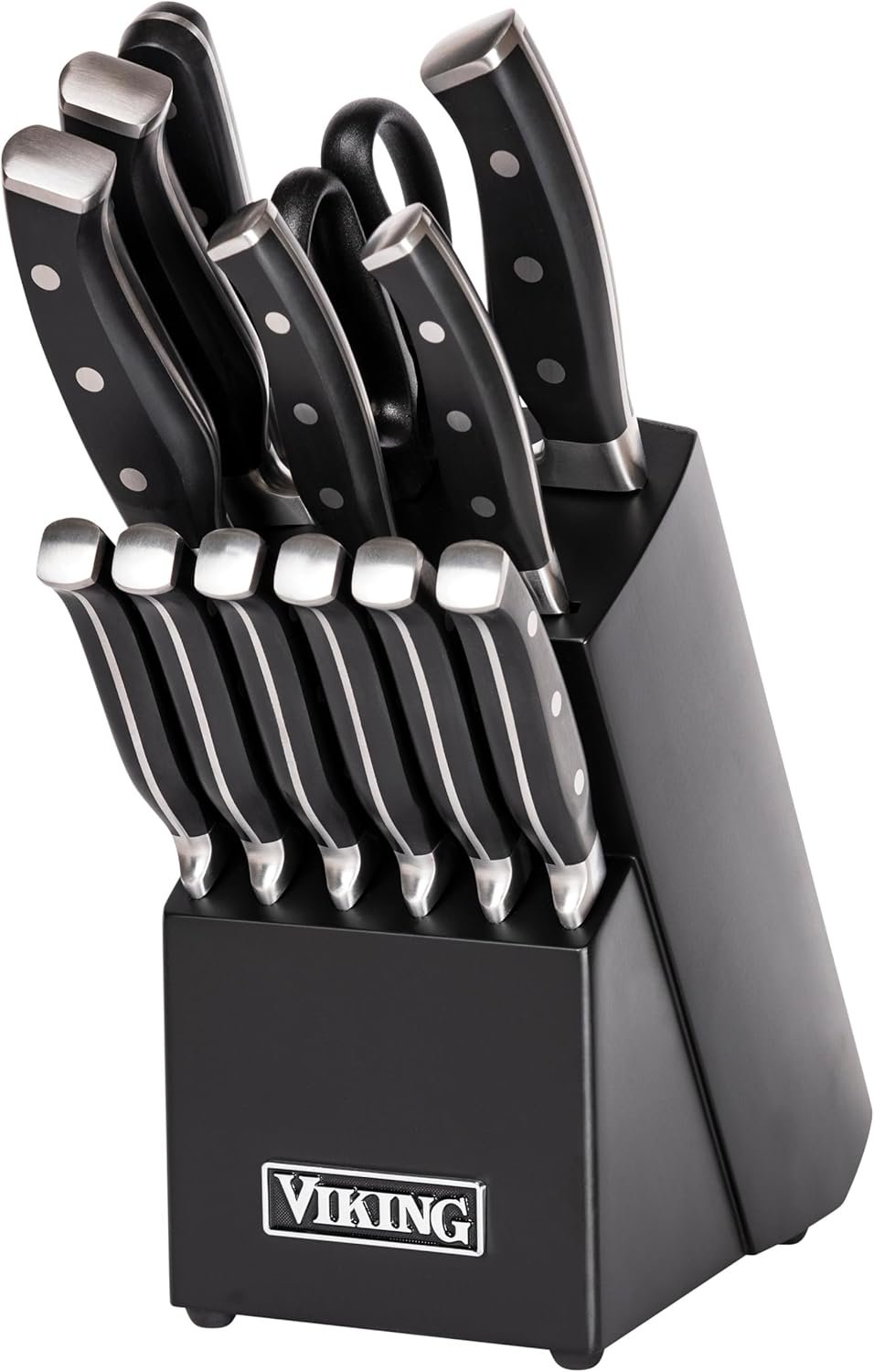 Viking Kitchen Knives Set, 14 Piece Cutlery Set with Black Knife Block, Stainless Steel Blades and Ergonomic Handles, Dishwasher Safe