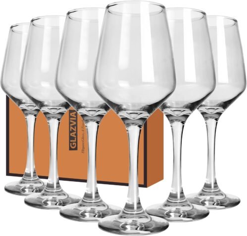 Crystal Wine Glasses Set of 6-12oz Long Stem Wine Glass, Clear Thick-walled Glassware, Stemware Wine Glass Holiday Gift Set