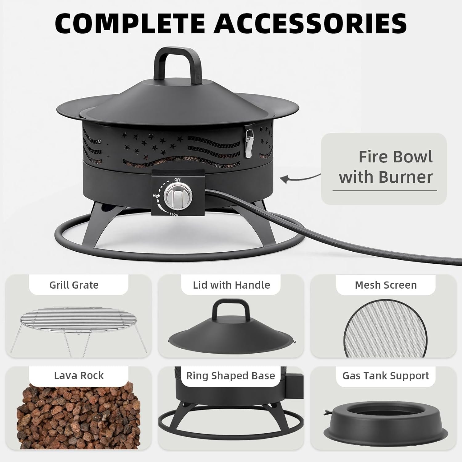 Portable Propane Fire Pit, 24 Inch Smokeless Gas Fire Pit Bowl for Outside, 60,000 BTU Outdoor Firepit with Grill Grate & Lid for Camping, Patio, Yard, Garden - Image 6