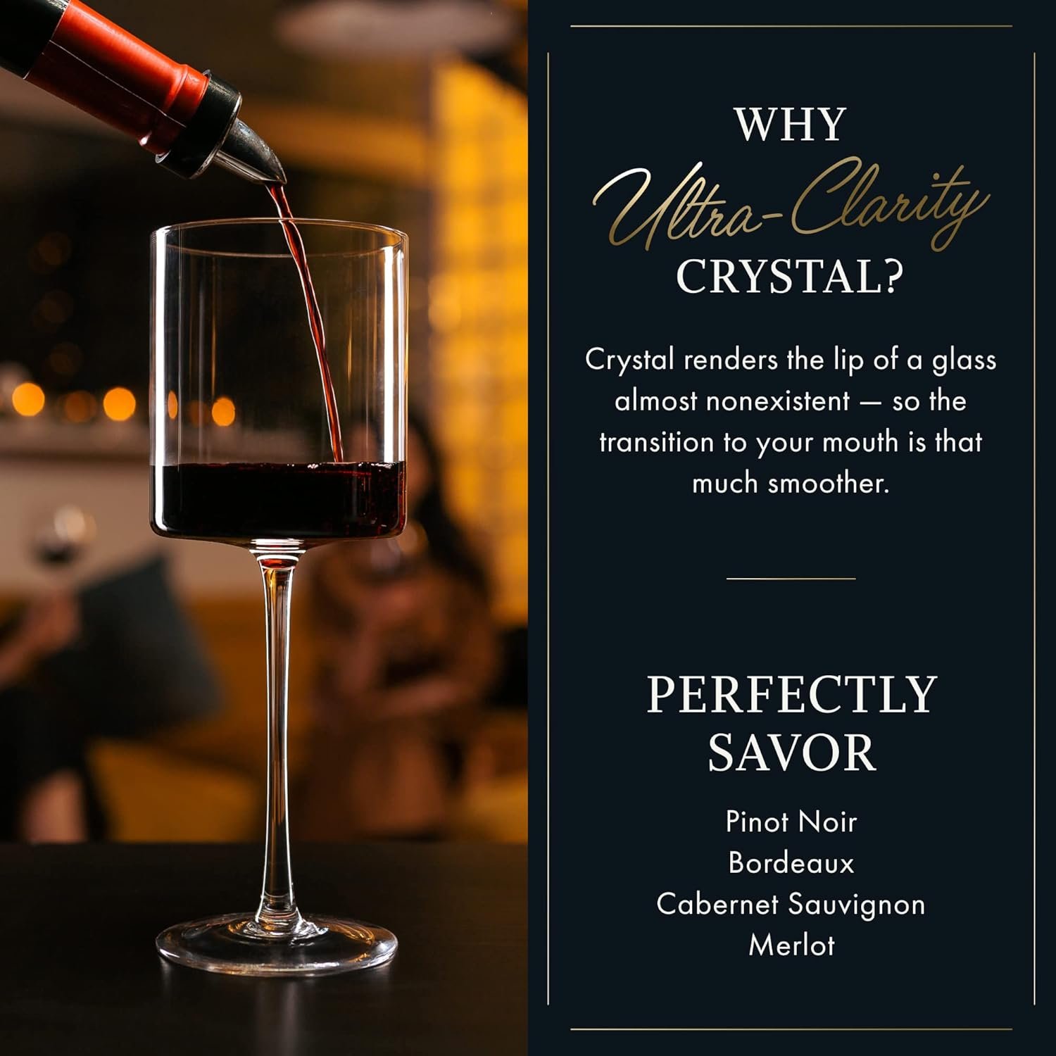 ELIXIR GLASSWARE Wine Glasses Set of 4-17oz - Square, Large Red or White Wine Glasses - Hand Blown Long Stem Crystal Wine Glass Set - Housewarming Gifts - Image 5