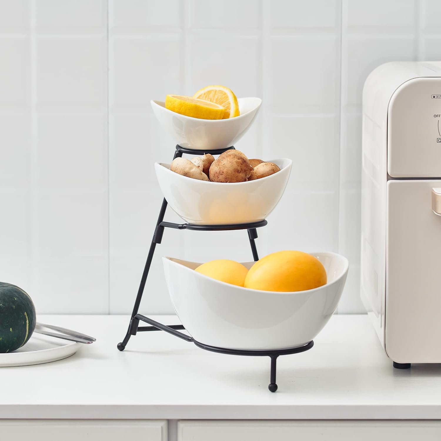 Gomakren 3 Tiered Oval Serving Bowl With Collapsible Metal Rack, Chip and Dip Serving Set, Dessert Appetizer, Candy, Fruit, Vegetable Bowl Set, Christmas Serving Bowls For Entertaining (Black Stand) - Image 9