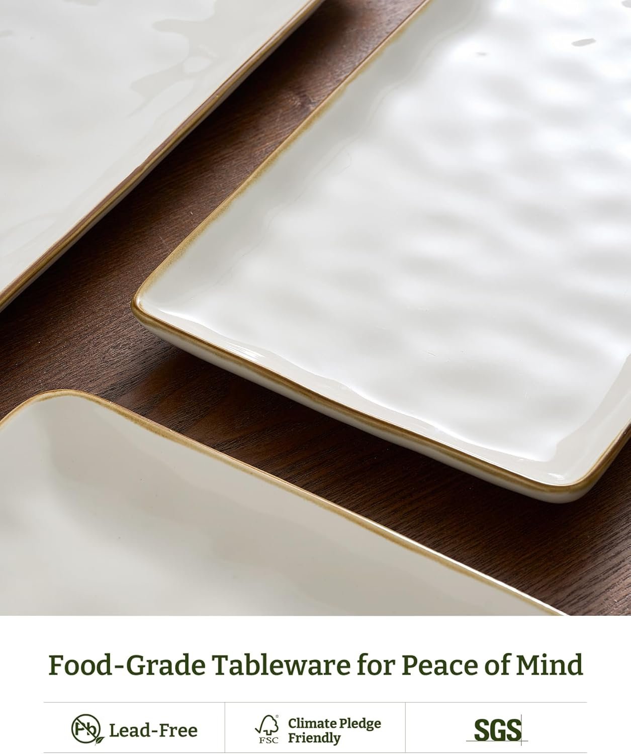 Famiware Serving Platter, Rectangular 15.67/14.1/12.6inch Serving Dishes for Entertaining, Microwave Dishwasher Safe, Stoneware Serving Trays for Party, Turkey, Cheese, Ocean Series, Vanilla White - Image 5