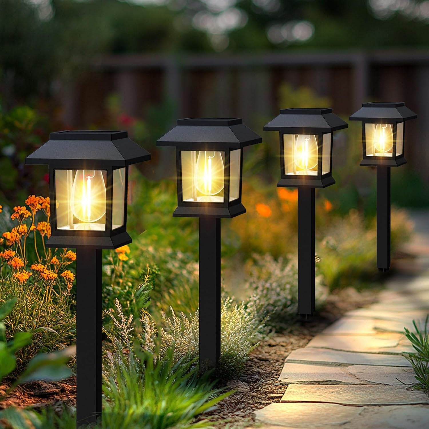 Solar Outdoor Lights, 12 Pack Solar Pathway Lights Waterproof, Landscape Lighting for Path Walkway Lawn Garden Yard Outside Décor, Black