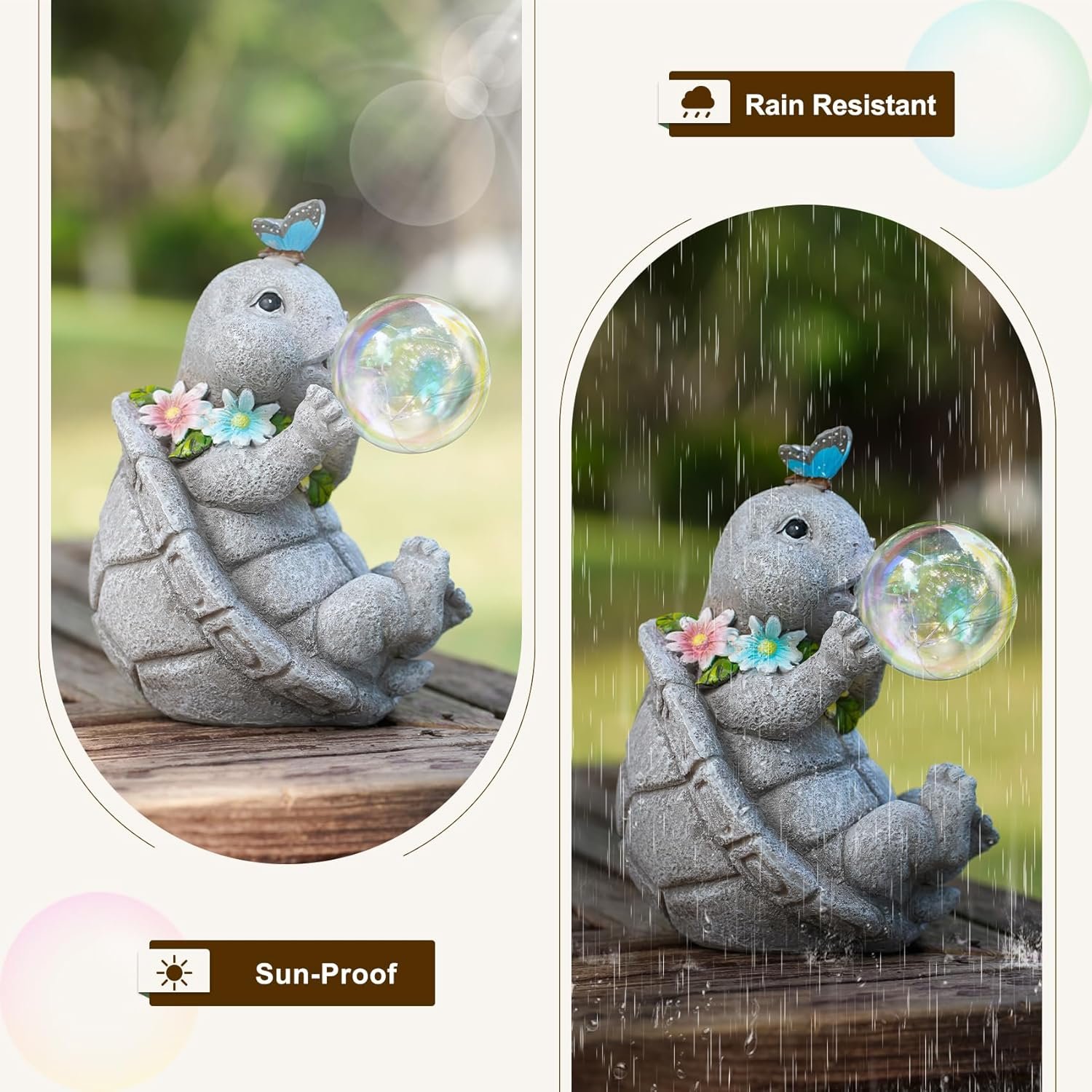 MININOVA Outdoor Garden Decorations Turtle Statues with Solar Light Resin Waterproof Figurines for Outside Yard Patio Mon Birthday Thanksgiving Day - Image 6
