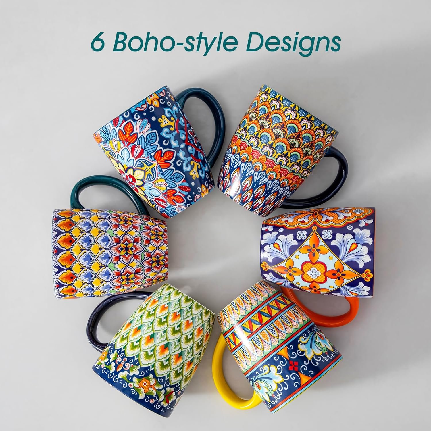 vancasso 16 oz Coffee Mugs Set of 6, Large Ceramic Mug with Handle, Boho Coffee Cups for Latte, Cappuccino & Hot Chocolate, Dishwasher & Microwave Safe Gift Set, Series SIMI - Image 5