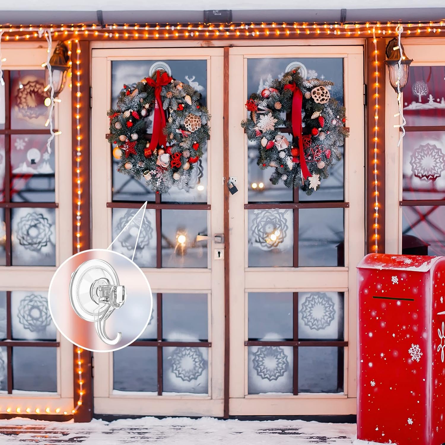 VIS'V Wreath Hanger, Large Suction Cup Wreath Hooks, Heavy Duty, 22 LB Capacity, Removable and Reusable, Clear, 2 Pcs - Image 2